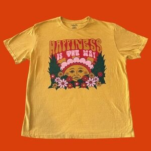 Chemistry Happiness Is The Way Graphic Tee L Yellow Psychedelic Sun Floral